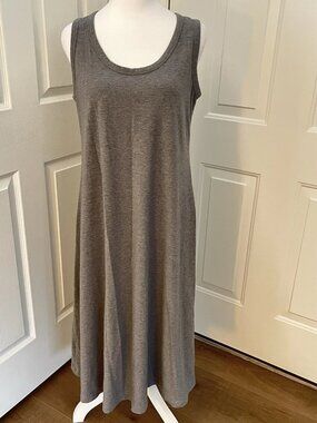J Jill Dress M Gray Tank Sleeveles Knit Midi Long Stretch Slub Jersey Minimalist